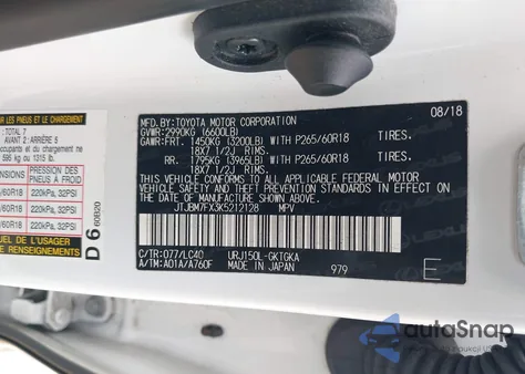 2019 Lexus Gx 460 z USA, uszkodzony, nr VIN JTJBM7FX3K5212128